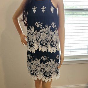 Gianni Bini ~ XS ~ Black dress with delicate ivory stitching and embellishments